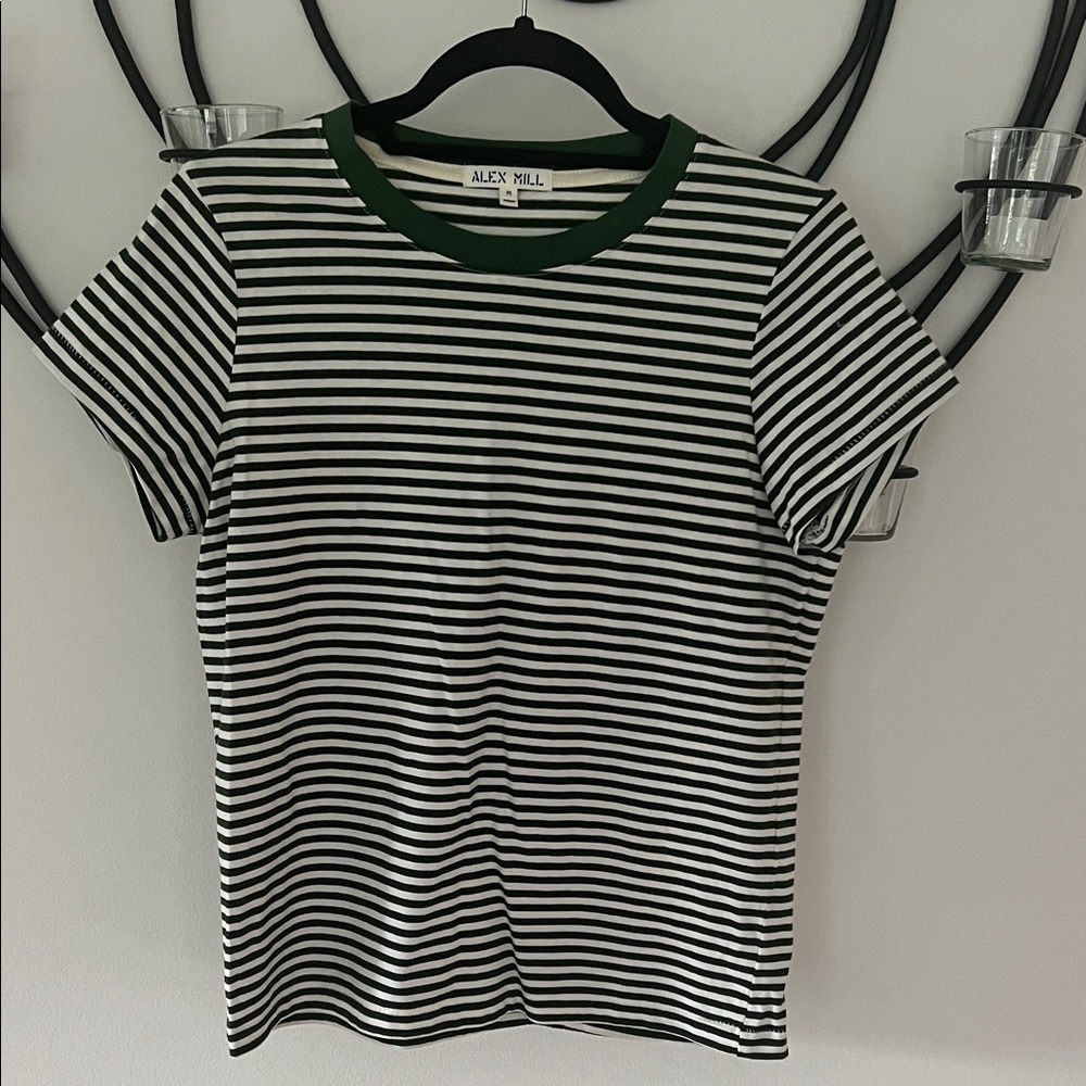 Alex Mill Green and White Striped Prospect Tee
